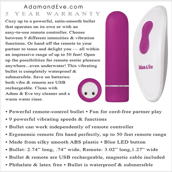 ADAM & EVE EVES RECHARGEABLE REMOTE CONTROL BULLET