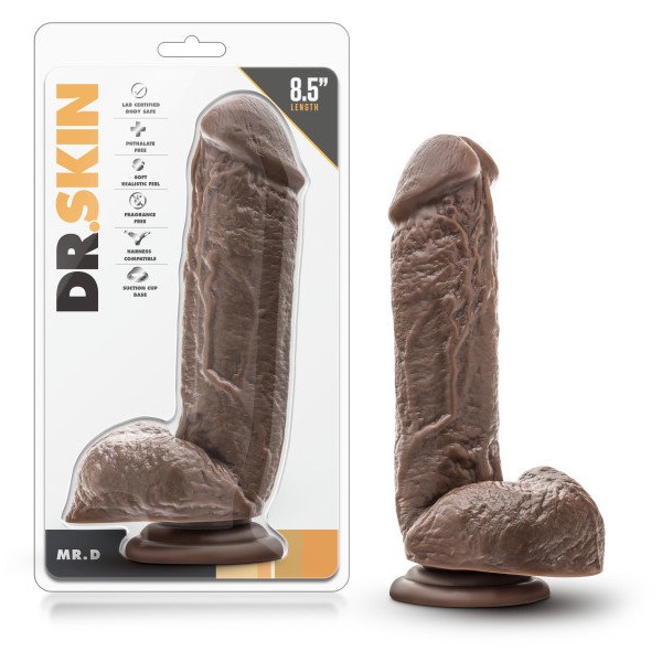 DR. SKIN MR. D 8.5IN DILDO W/ SUCTION CUP CHOCOLATE