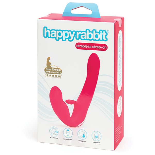 HAPPY RABBIT RECHARGEABLE PINK VIBRATING STRAPLESS STRAP ON