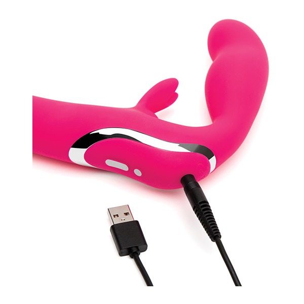 HAPPY RABBIT RECHARGEABLE PINK VIBRATING STRAPLESS STRAP ON