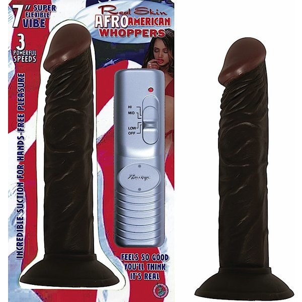 Afro-American-Whopper-Vibrating-7in-Brown