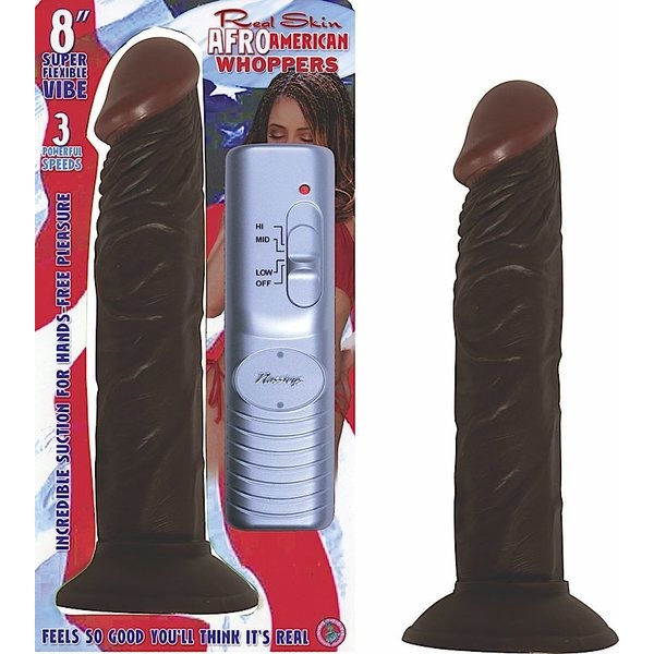 Afro-American-Whopper-Vibrating-8in-Brown