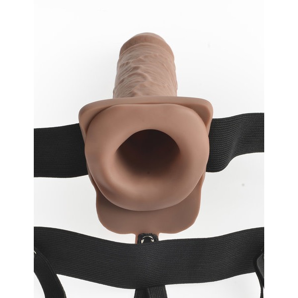 FETISH FANTASY 7 IN HOLLOW RECHARGEABLE STRAP-ON REMOTE TAN