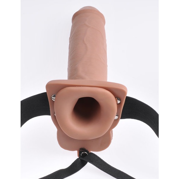 FETISH FANTASY 10 IN HOLLOW RECHARGEABLE STRAP-ON REMOTE TAN