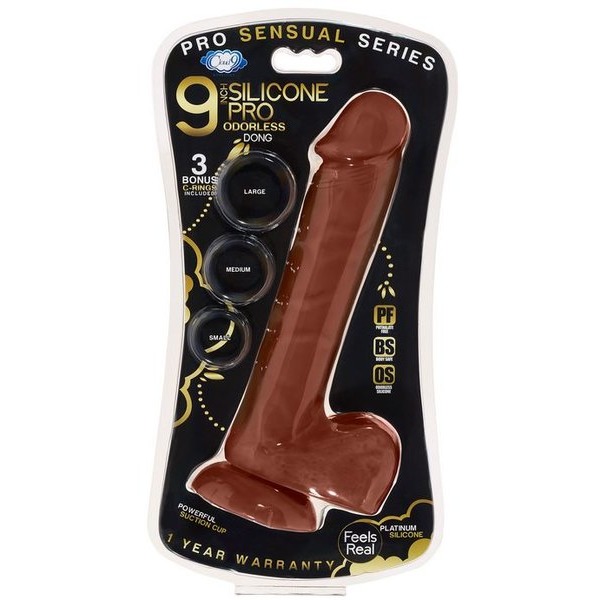Pro-Sensual-Premium-Silicone-Dong-W-3-C-Rings-Brown-9-inch-